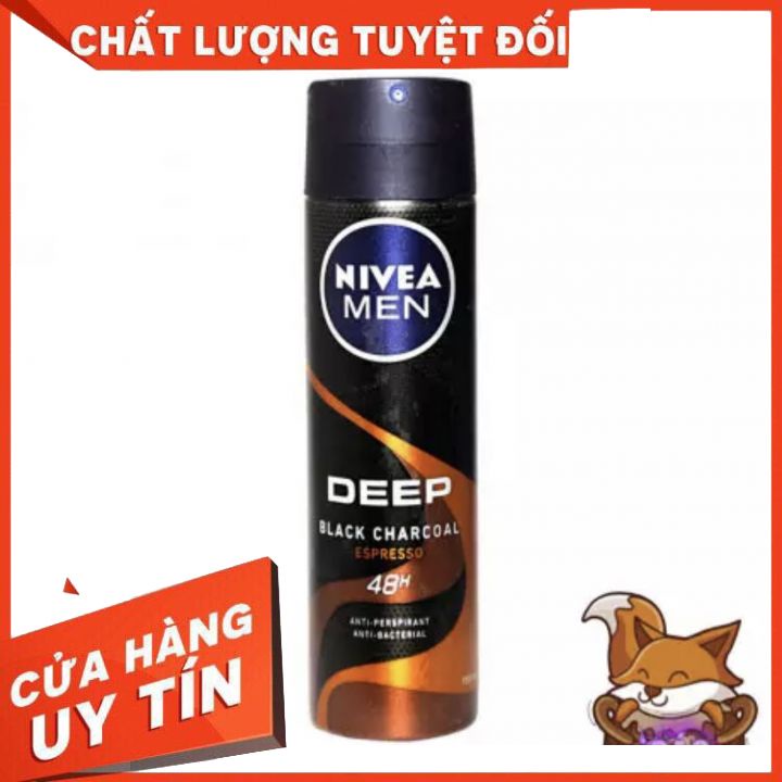 NIVEA Xịt Khử Mùi Cho Nam Nivea Than Hoạt Tính Hương Espresso 150ml Deep Black Car đủ mùi -mẫu mới  liu giữ huong thơm l