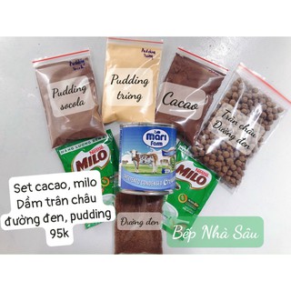 Set cacao dầm milo, trân châu đường đen, pudding 15.000