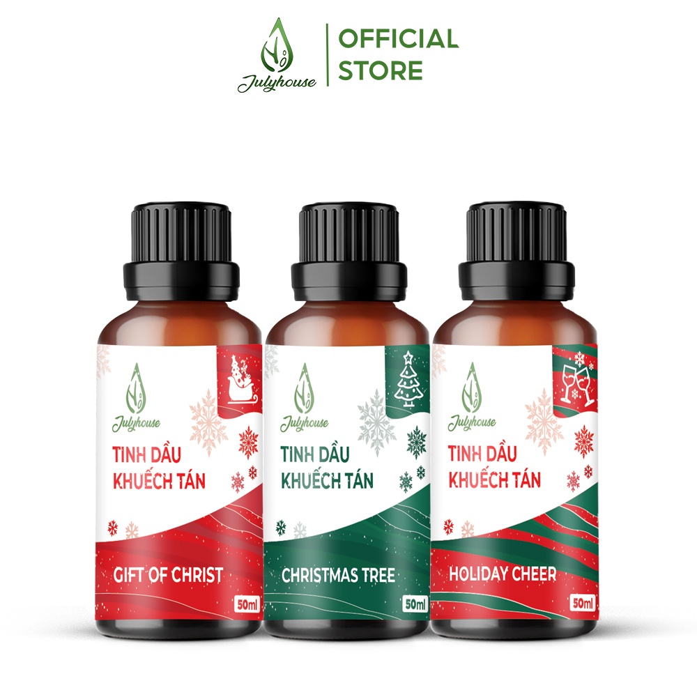 Bộ khuếch tán Tinh dầu Giáng Sinh ChristmasTree/Gift of Christ/Holiday Cheer 50ml/chai JULYHOUSE tặng kèm que khuếch tán