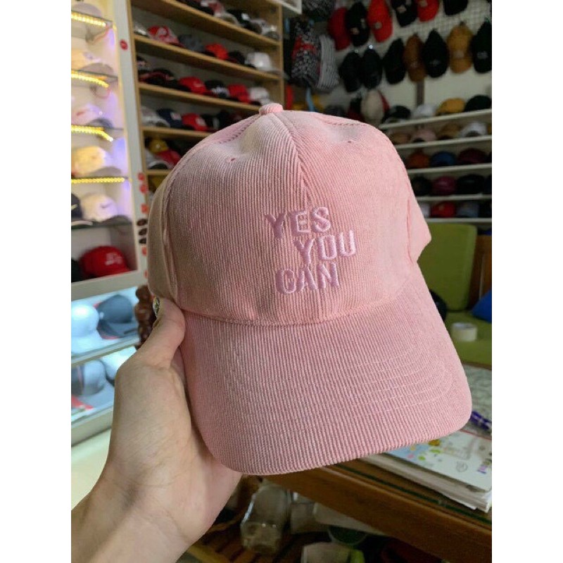 [Ảnh Thật] Nón kết lưỡi trai Nhung thêu YES YOU CAN nhiều màu pastel cực xinh