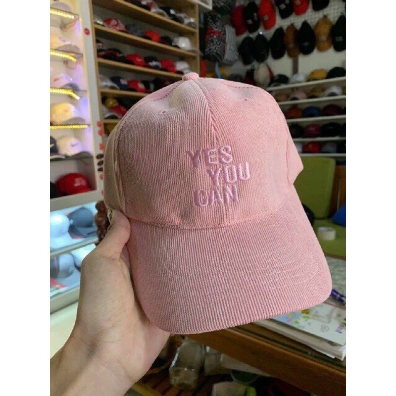 [Ảnh Thật] Nón kết lưỡi trai Nhung thêu YES YOU CAN nhiều màu pastel cực xinh Nam Anh 24 Shop