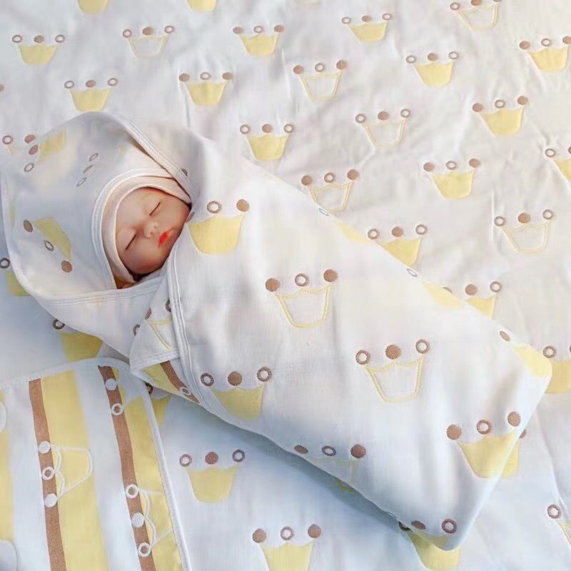 Chăn ủ cho bé sơ sinh khăn tắm có mũ 6 lớp chăn đắp mùa hè thấm hút vượt trội chất liệu an toàn