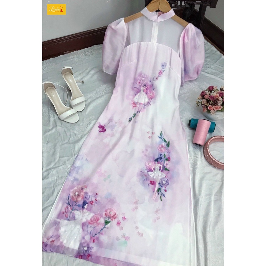 Áo dài tết 🎀LINLEE🎀 Áo dài cách tân cao cấp 4 tà tay bồng cách điệu đủ size s, m, l, xl
