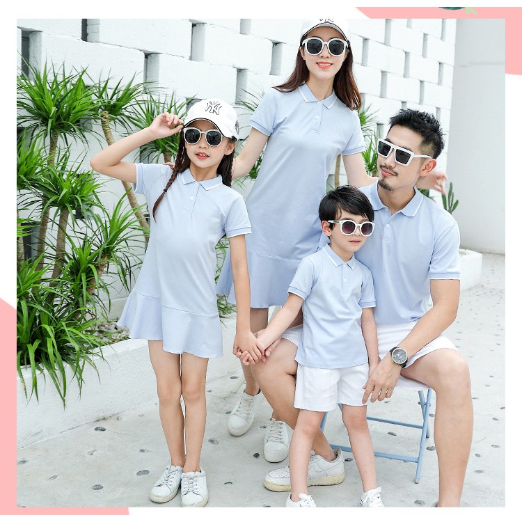 Set đồ áo gia đình  Áo gia đình áo váy thun màu xanh dương nhẹ đi biển đi chơi du lịch AG33