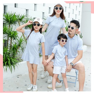 Set đồ áo gia đình [FREESHIP] Áo gia đình áo váy thun màu xanh dương nhẹ đi biển đi chơi du lịch AG33