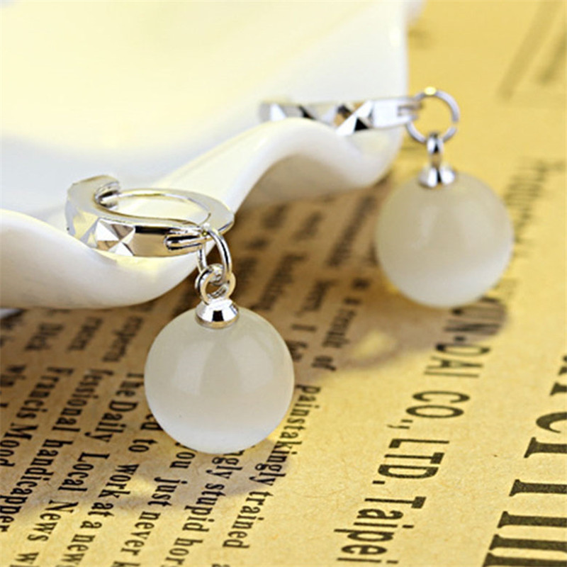 Bông Tai Bạc Treo Quả Cầu Đá Mới