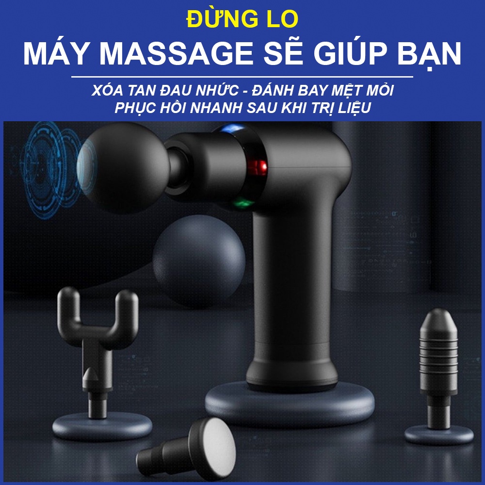 Máy massage cầm tay METAMO 4 đầu 8 cấp độ nóng trị đau nhức toàn thân hiệu quả, súng massage kèm 4 đầu mát xa chuyên sâu