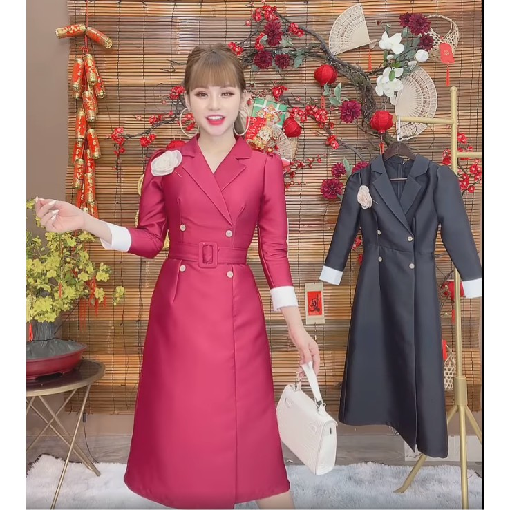 [Mã SKAMA06 giảm 8% tối đa 50K đơn 250K] Monoco -Váy cổ vest eo thắt đai dáng dài- 8298 | BigBuy360 - bigbuy360.vn