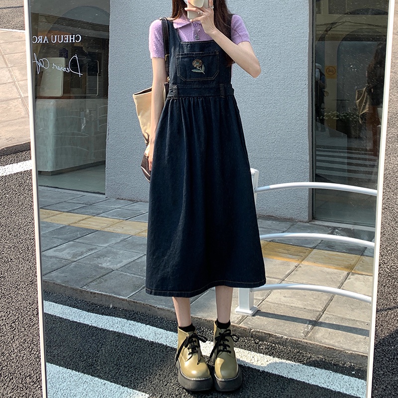 Đầm Yếm Denim Dáng Rộng Thêu Hoa Xinh Xắn 48882