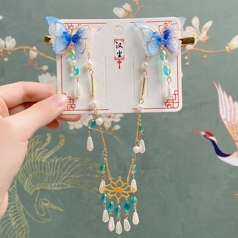 1 Cặp Kẹp Tóc Dây Ruy Băng Đính Hoa Và Bướm Đỏ Cổ Điển Dành Cho Trẻ Em