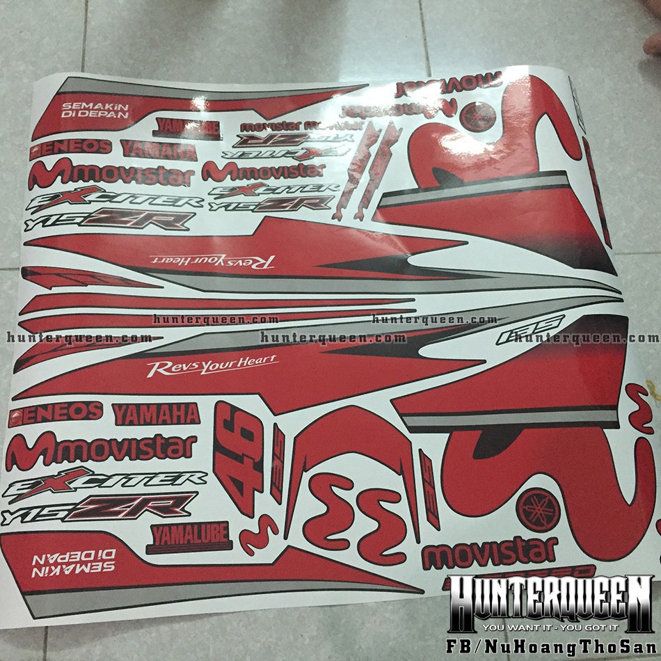 Tem rời Exciter 135 đời 2011-2014. Dán xe đen, tem đỏ bạc