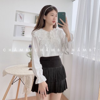 [SALE] Áo Kiểu Cổ Thủy Thủ Pha Ren Nhọn Họa Tiết Hoa Nhí Thắt Dây Nơ Tay Bèo - A.180