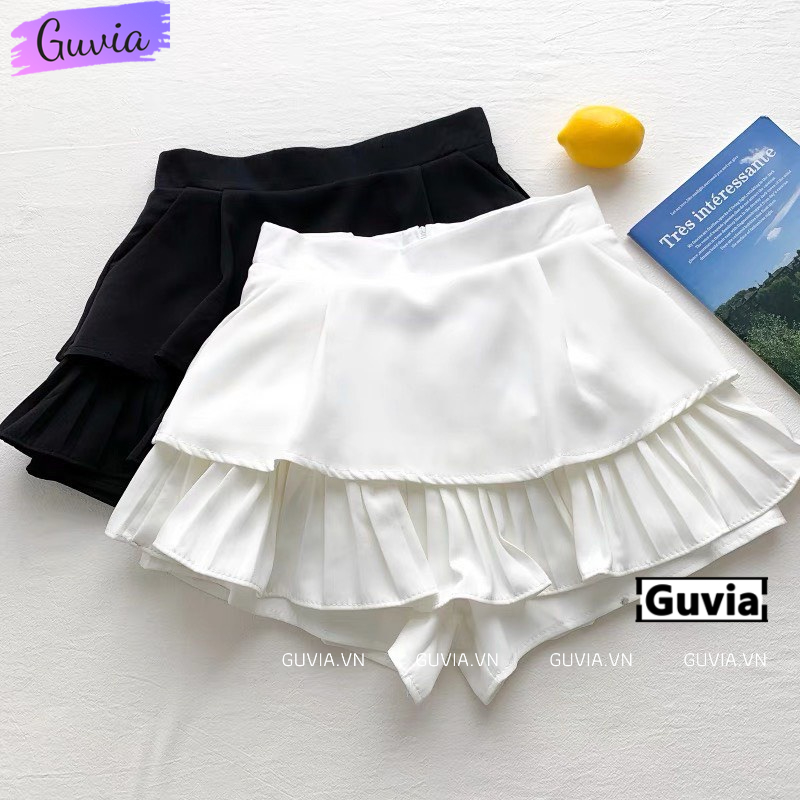 Chân Váy Xếp Ly 2 Tầng Dáng Xòe Xếp Ly Lưng Cạp Cao (Có Quần Trong) GUVIA