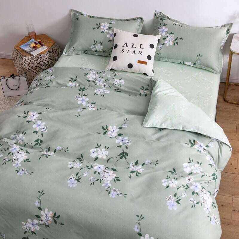 Ga gối cottong Poly hoa xanh