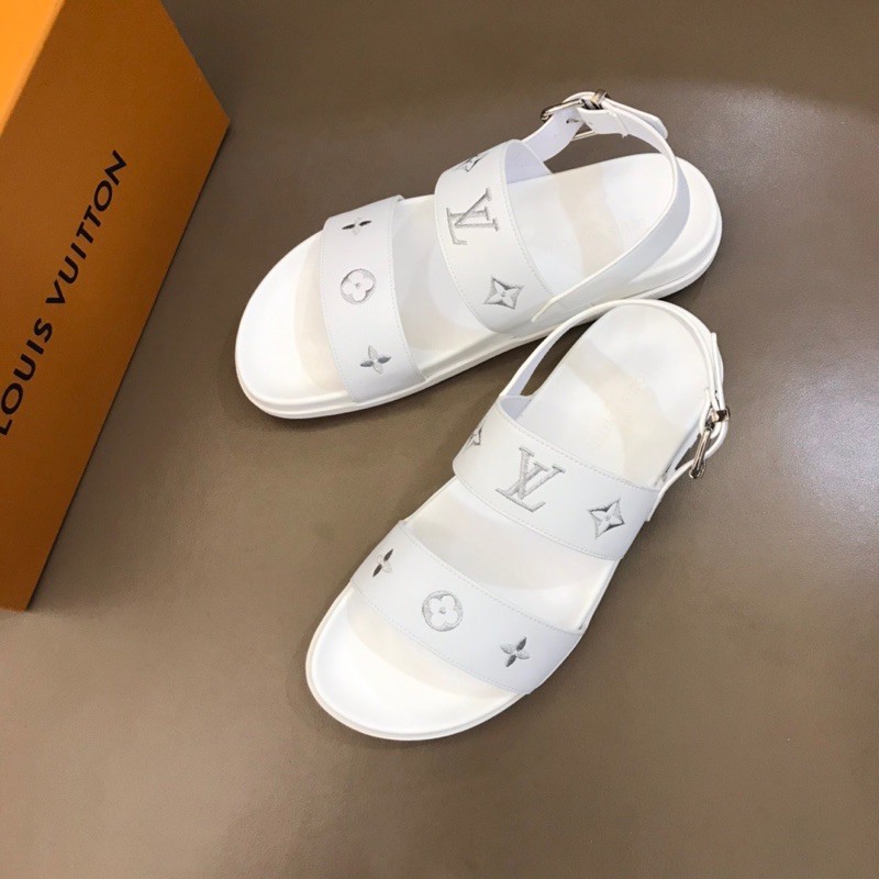 Sandal nam quai ngang da thật cao cấp Louis Vuitton thêu logo LV