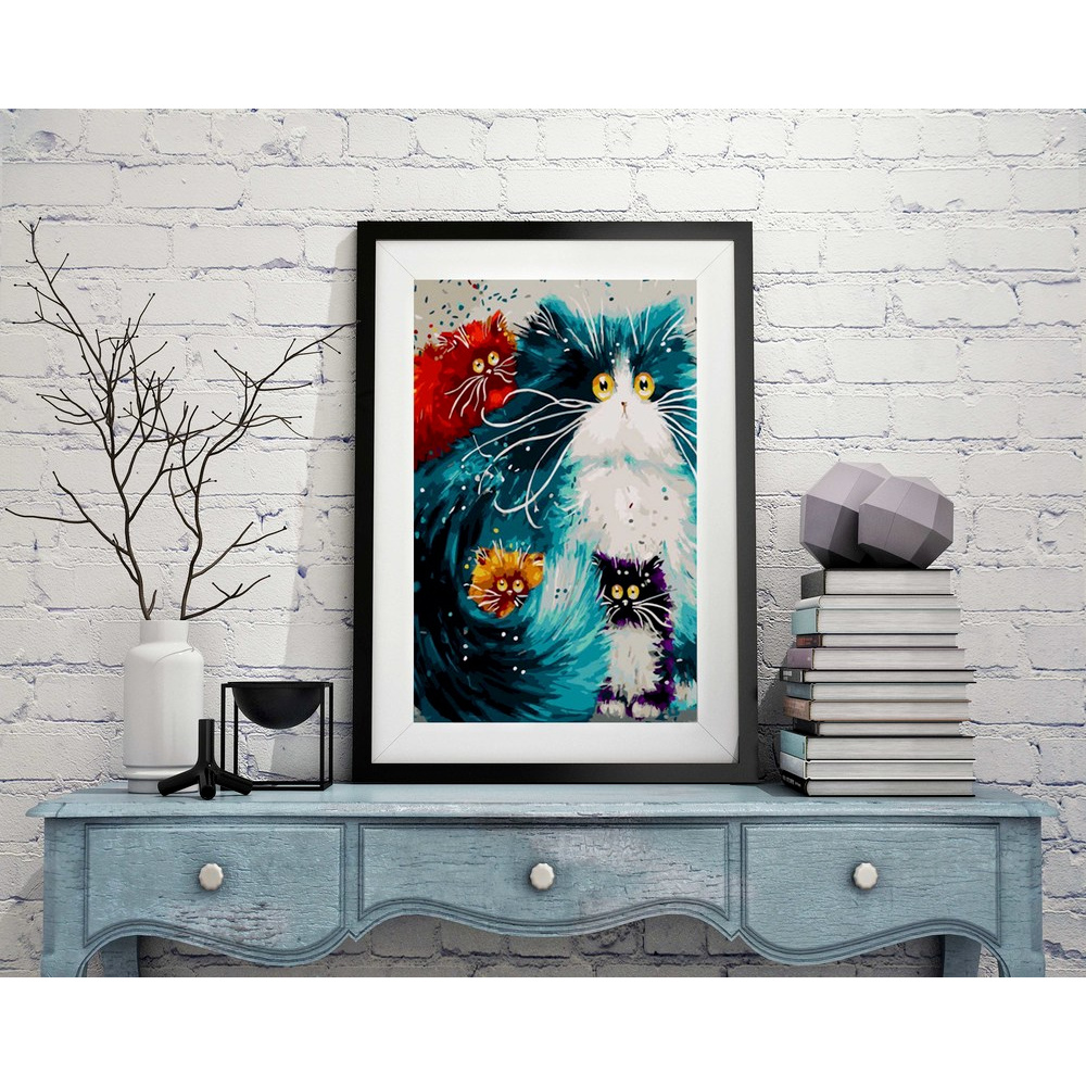 Bộ dụng cụ làm tranh đính đá 5D DIY 40*30cm hình mèo xinh xắn dùng để trang trí nhà