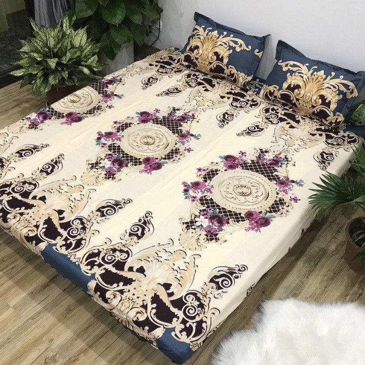 [MẨU MỚI 2021] Set 1 drap nệm 2 vỏ gối nằm 1M6/1M8 mẫu hoàng gia sang trọng quý phái