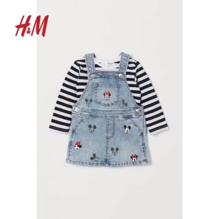 Sét áo thun kẻ kèm yếm jean mickey HM