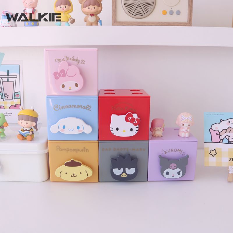 SANRIO Hộp Đựng Trang Sức Trong Suốt In Hình Hoạt Hình Dễ Thương Có Ngăn Kéo Tiện Dụng