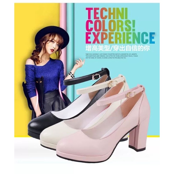 Giày đế vuông quai ngang cao gót