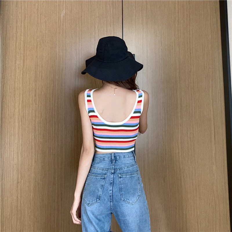 Áo không tay hoạ tiết kẻ sọc màu cầu vồng sặc sỡ | BigBuy360 - bigbuy360.vn