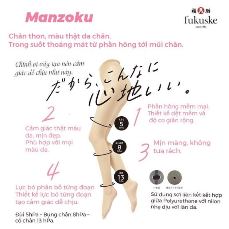 Quần tất nữ Nhật Bản Fukuske Bó form tôn dáng thon chân - Mềm mịn thật màu da chân - Maneki