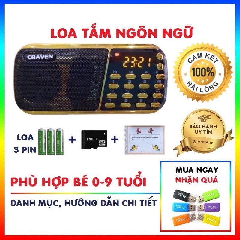 [Hàng Tốt] Máy nghe nhạc mini Craven CR 836S/853 3 pin nghe kinh-nghe đài FM dùng thẻ nhớ pin siêu trâu- Bh 6 tháng