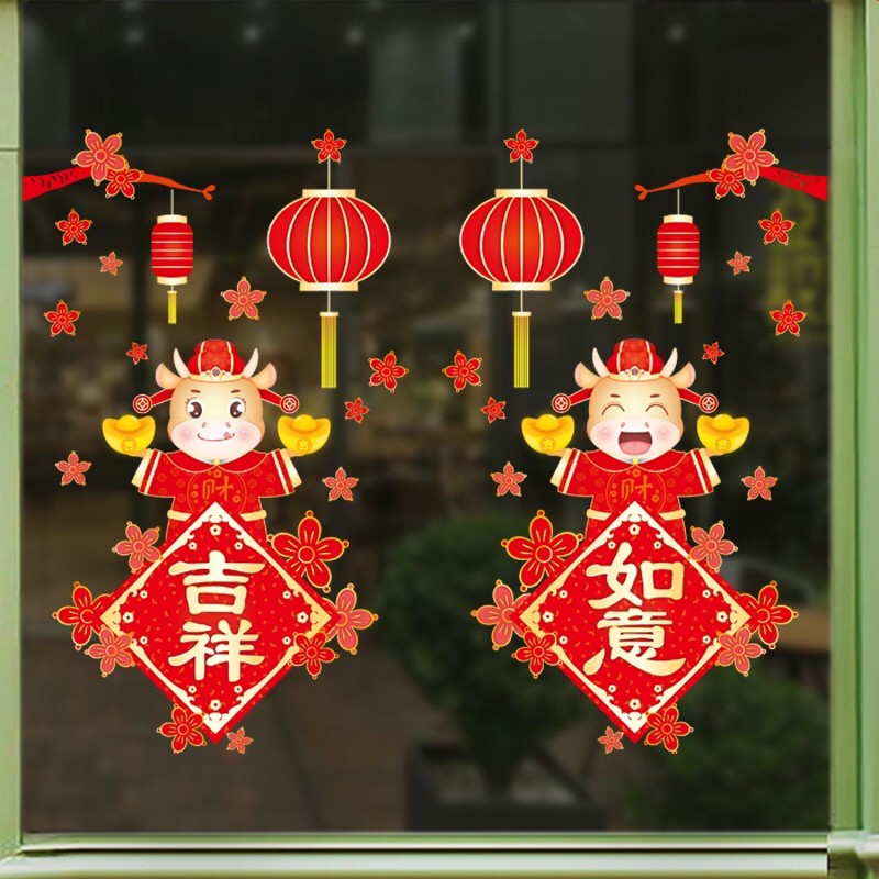 Decal Trang trí Tết Hít Tĩnh Điện - Trâu Tiền vàng bảng hỷ mừng xuân | BigBuy360 - bigbuy360.vn