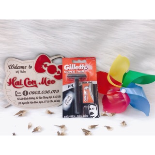 Dao cạo râu Gillette cán đen kèm 1 hộp dao lam