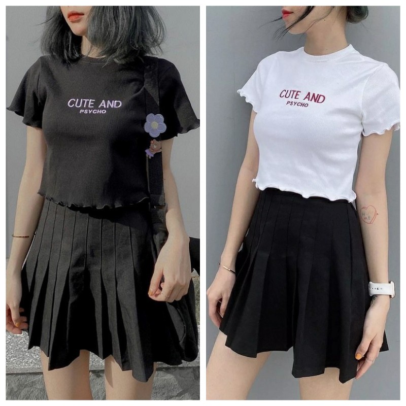 Áo croptop nữ ôm kiểu viền bèo VIETCEN áo crtop ngắn tay CUTE 2 màu trắng đen chất thun đẹp mịn mát | BigBuy360 - bigbuy360.vn