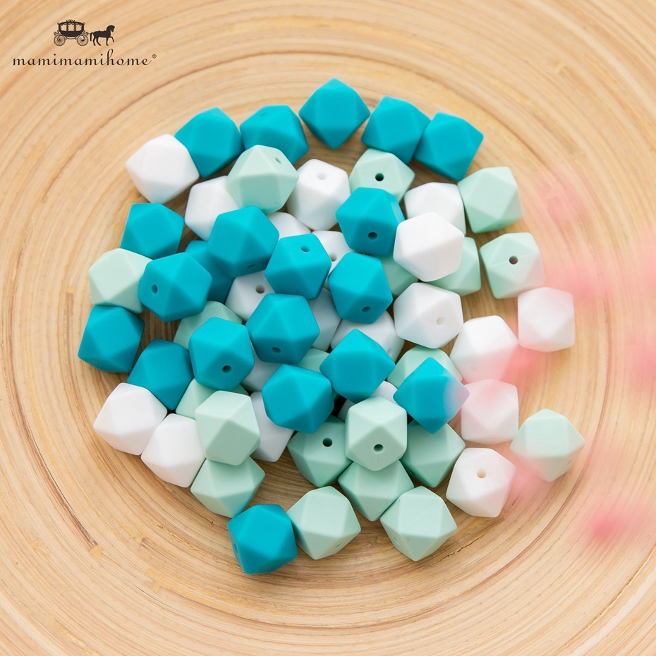 Set 10 hạt xỏ mini MAMIMAMIHOME 14mm hình lục giác tròn thích hợp làm đồ chơi mài răng ti giả dành cho bé