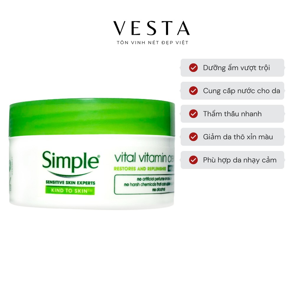 Kem Dưỡng Ban Đêm Dưỡng Ẩm Simple Cho Da Vital Vitamin Night Cream 50ml