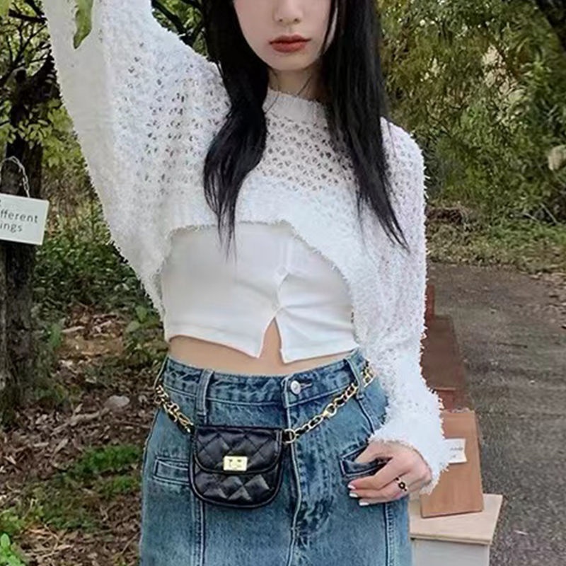 COZOK Áo Dệt Kim Tay Dài Chống Nắng Khoét Lỗ Quyến Rũ Hợp Thời Trang