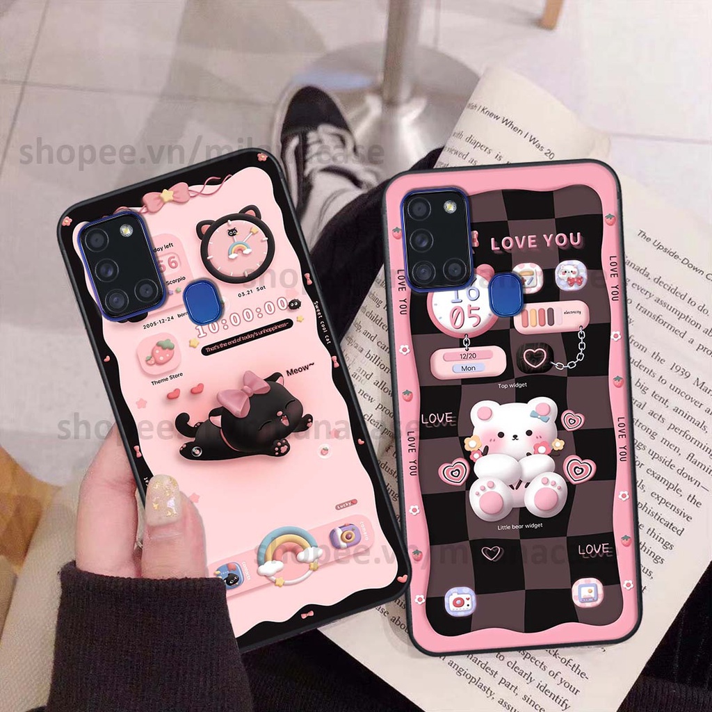 Ốp Samsung A21s hình đồng hồ icon gấu mèo cute cực dễ thương ngộ nghĩnh