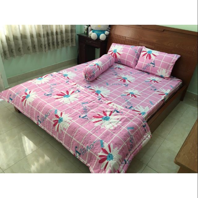 Bộ 4 món drap+áo gối cotton thắng lợi (1m8x2m)