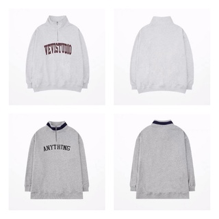 Áo sweater unisex polo, áo nỉ da cá cổ bẻ kèm khóa form rộng chính hãng Nelly Heybig 100% phong cách streetstyle màu xám