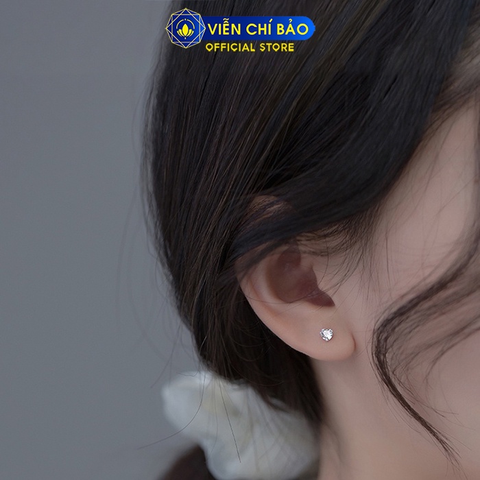Bông tai bạc nữ trái tim đá trắng chất liệu bạc 925 thời trang phụ kiện trang sức nữ Viễn Chí Bảo B400351