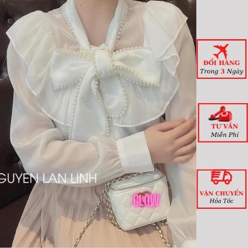 Áo sơ mi voan tơ nữ tiểu thư bánh bèo nơ ngọc viền bèo ulzzang Hàn Quốc yolo fashion