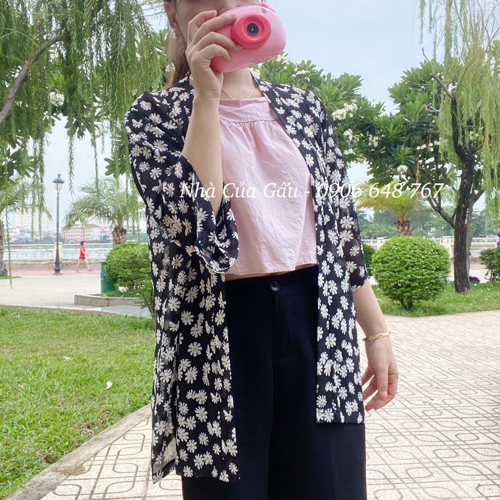 Áo khoác kimono vải voan hoa xinh ngất
