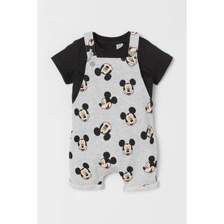 Set áo cộc tay quần yếm bé trai Xuất Xịn họa tiết Mickey, chất cotton mềm mịn