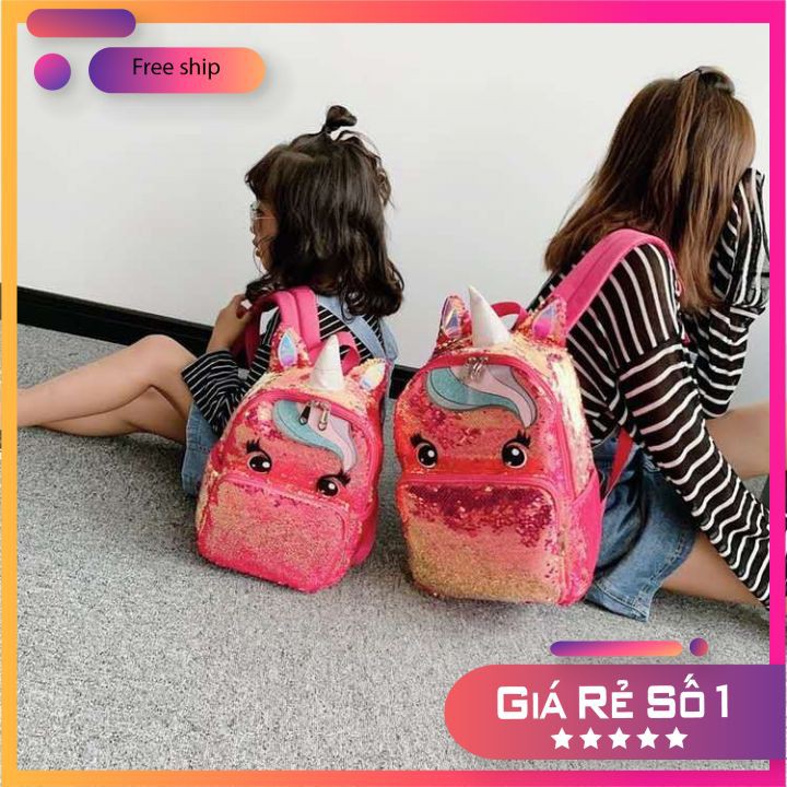 Balo bé gái 🌸SIÊU XINH 🌸 Balo trẻ em Pony kim tuyến lấp lánh cực xinh, có lớp lót Polyester chống thấm tốt