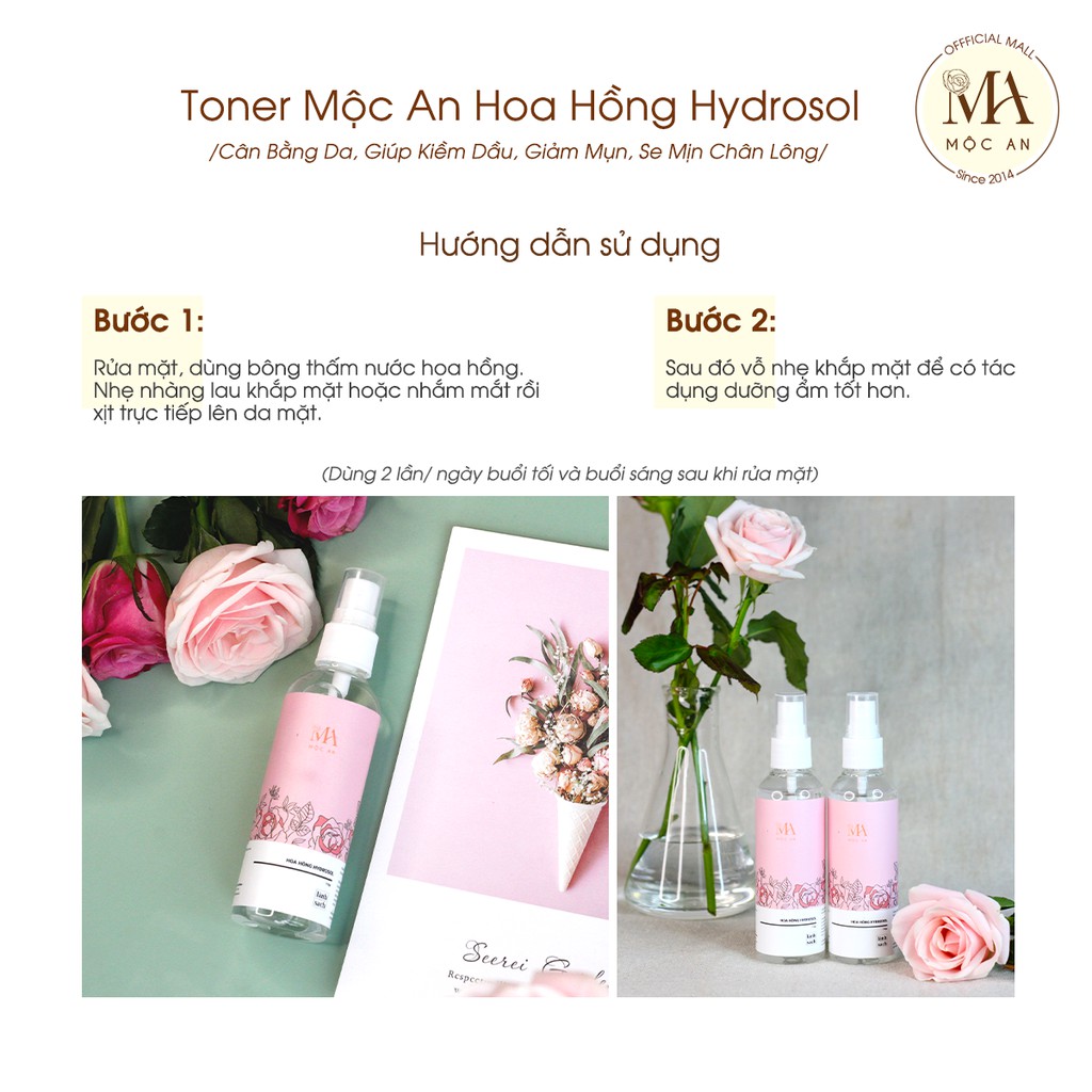 Toner Hoa Hồng Hydrosol Mộc An Cân Bằng Da, Giúp Kiềm Dầu, Giảm Mụn, Se Mịn Chân Lông 20g - Sample Mini