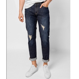 ROUTINE - Quần jean nam màu Xanh đậm rách form slim crop - 10S20DPA047 shop LA STORE