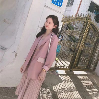 Ảnh thật 4 hình cuối-2W297.Set áo blazer kèm váy 2 dây xếp li mùa thu Hàn Quốc