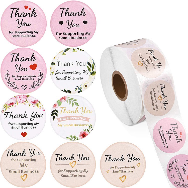 Cuộn 500 Tem Sticker Tự Dính - Tem Cảm Ơn Siêu Dễ Thương