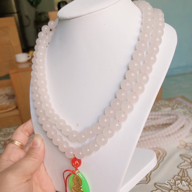 Tràng Hạt Đá Xanh, Trắng Ngọc Cao Cấp 108 Hạt 10li Mặt Phật Bà Quan Âm Dùng Niệm Phật
