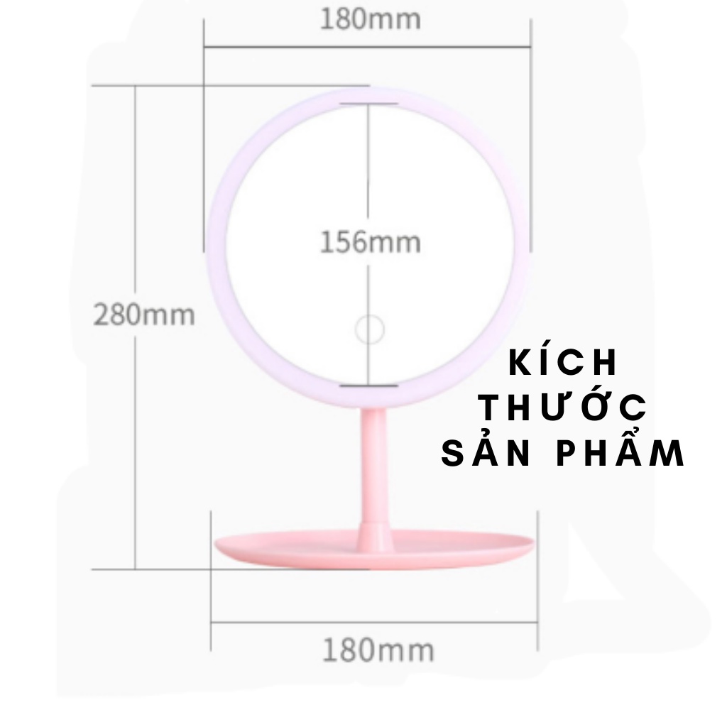 Gương soi để bàn có đèn phát sáng 3 màu. Gương trang điểm đèn Led, gương tròn để bàn