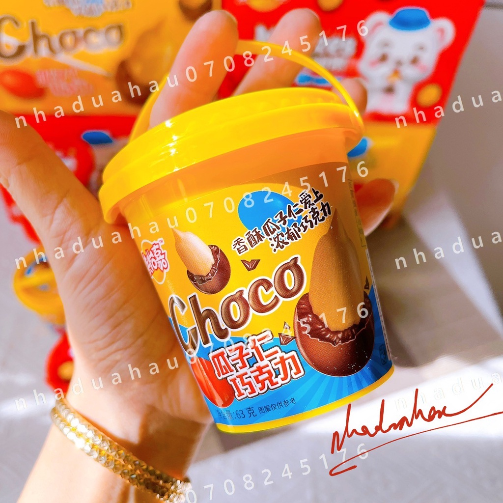 Sỉ 1 lốc gồm 12 xô kẹo sô cô la giòn/ kẹo sô cô la bọc hướng dương sắc màu Mylikes Hongkong xô mini 63gam