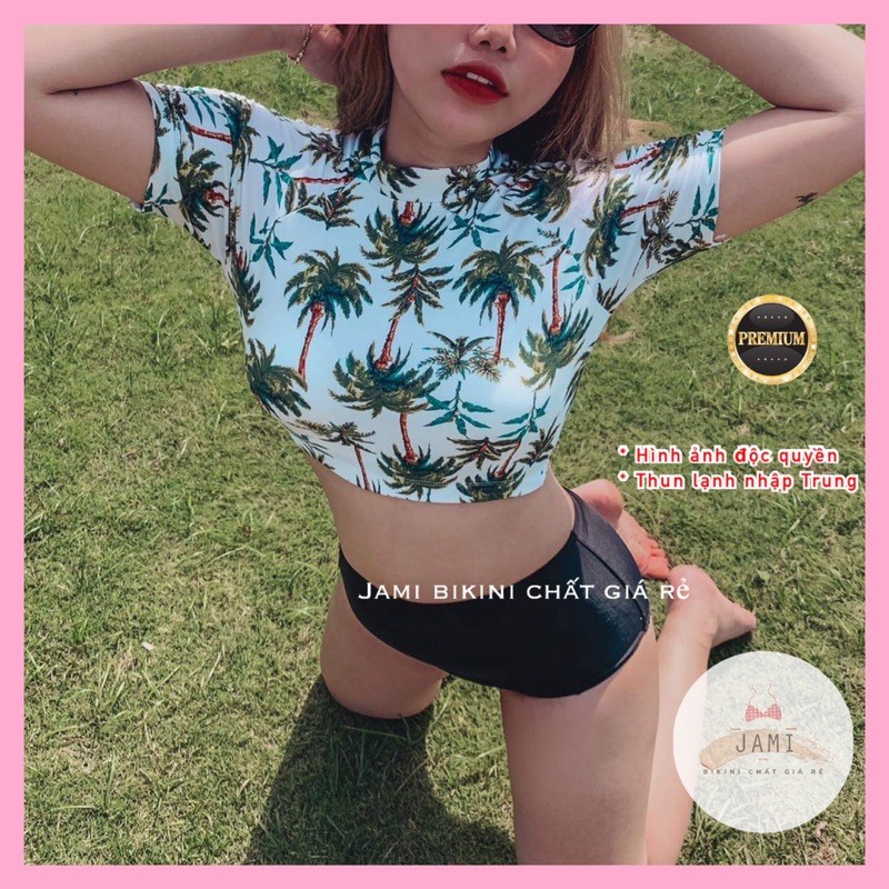 [Mã FATHANG5 giảm 10K đơn 50K] ĐỒ BƠI BIKINI lá dừa mùa hè quần cạp cao đi biển đi bơi kín chất - Jami_MM40