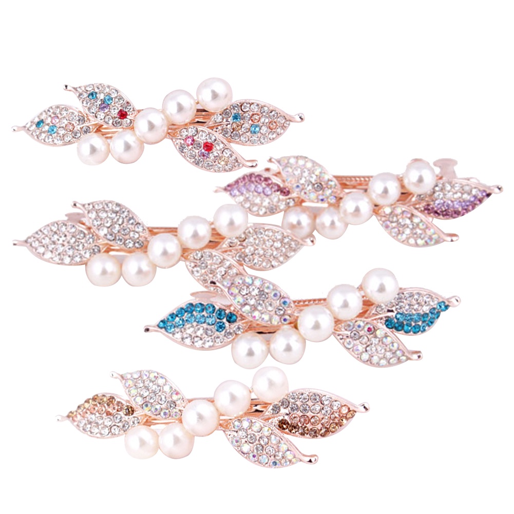 Kẹp tóc phối hình nơ đính kim cương giả và ngọc trai thanh lịch